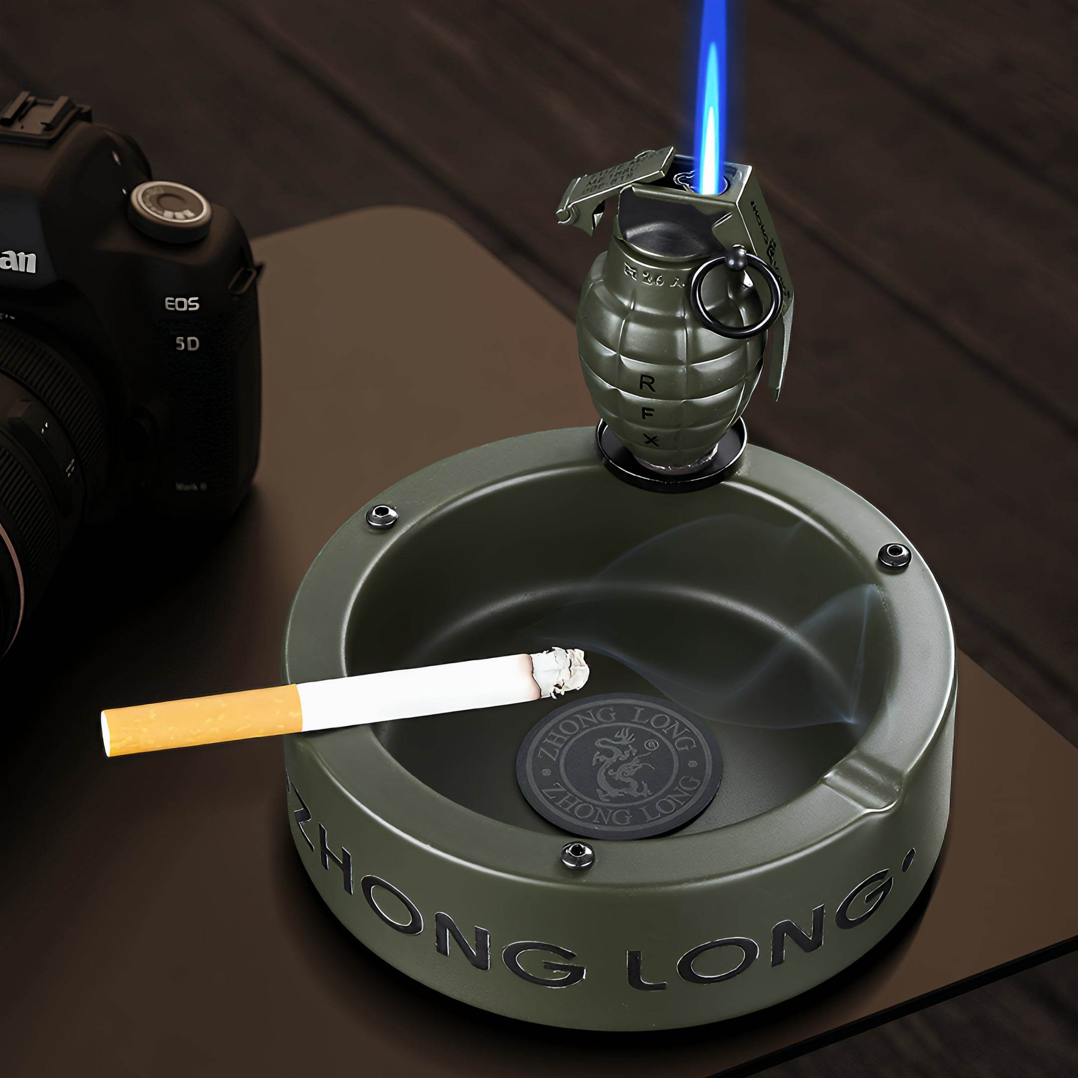 Mini Grenade Lighter With Round Ashtray