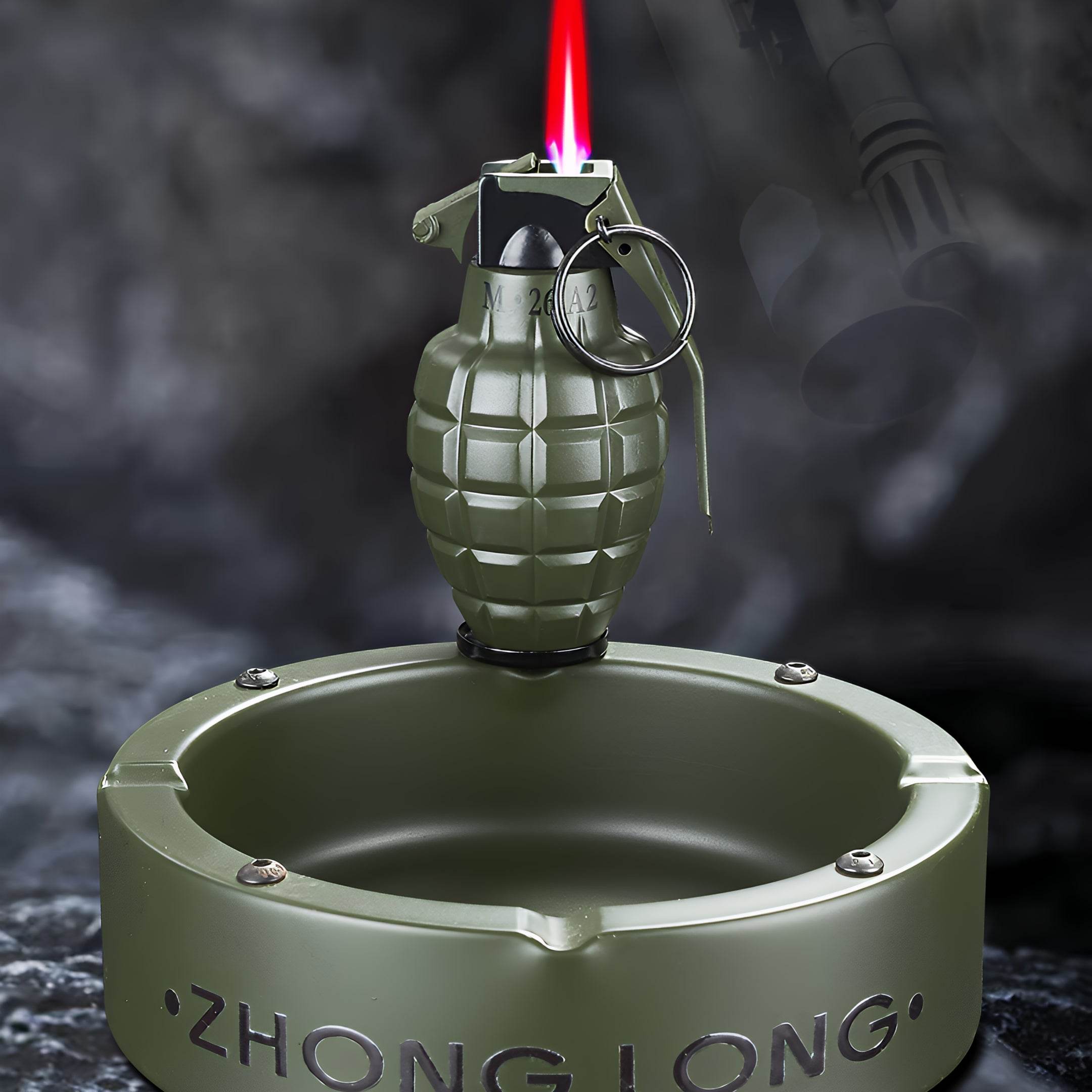 Grenade Lighter With Round Ashtray