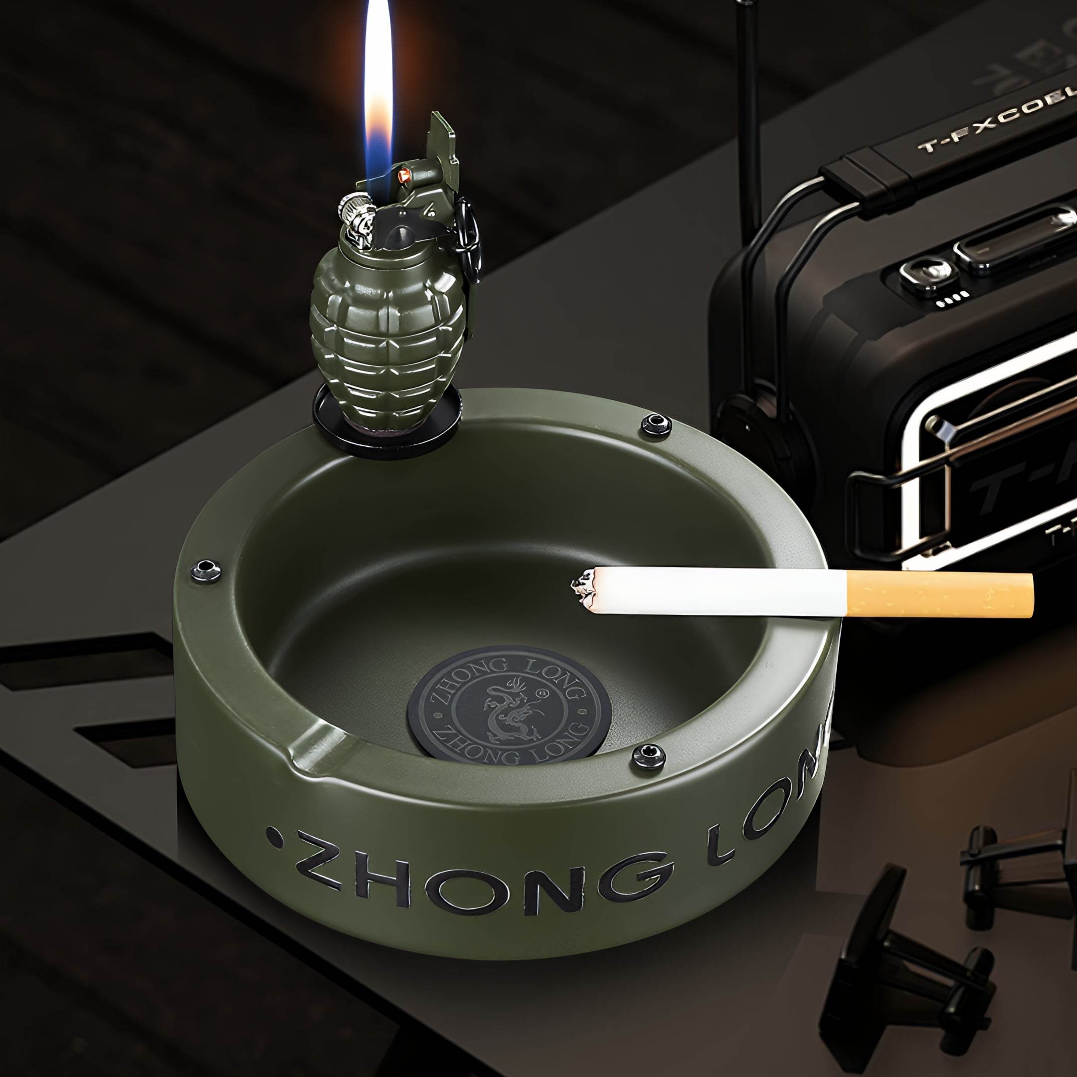 Mini Grenade Lighter With Round Ashtray