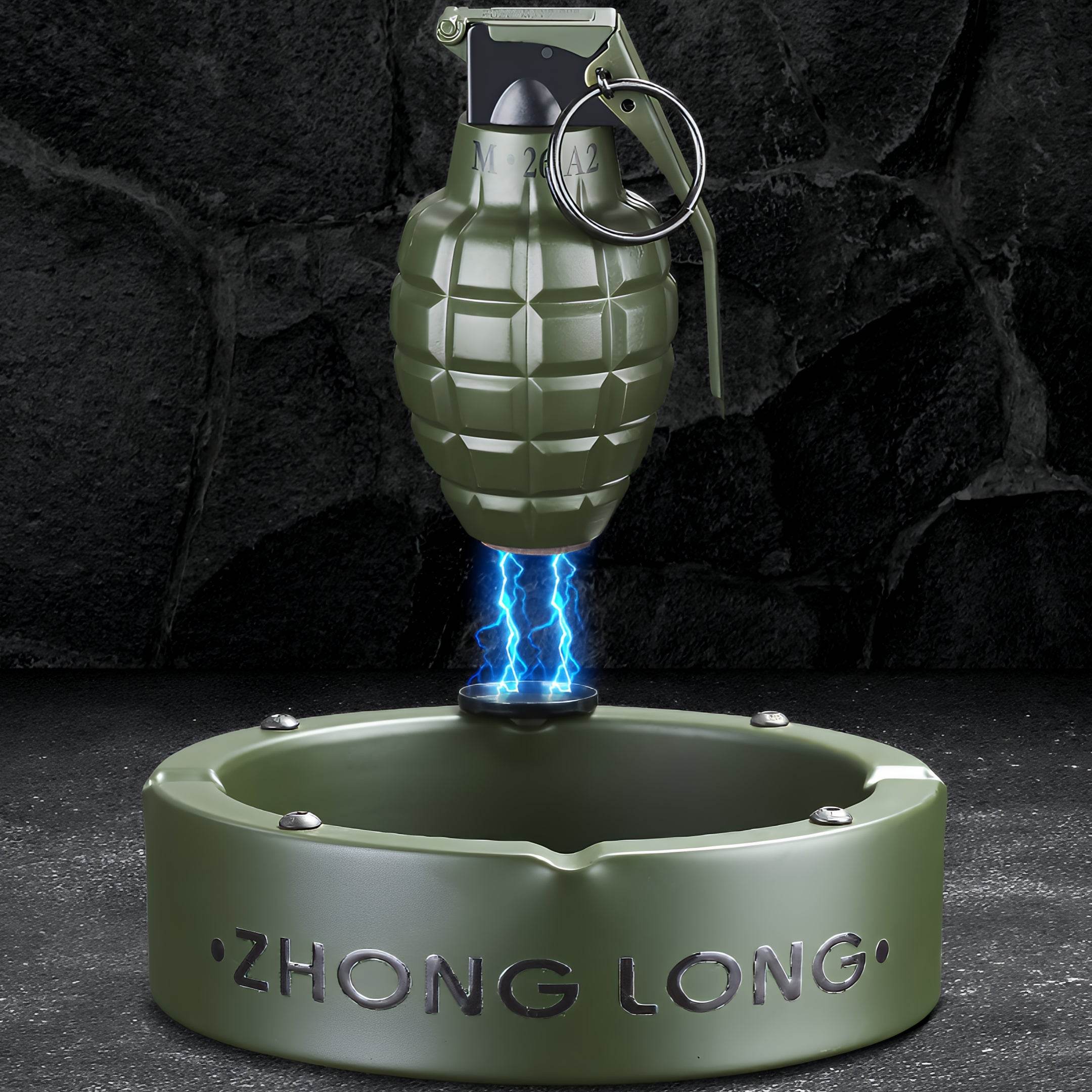 Grenade Lighter With Round Ashtray