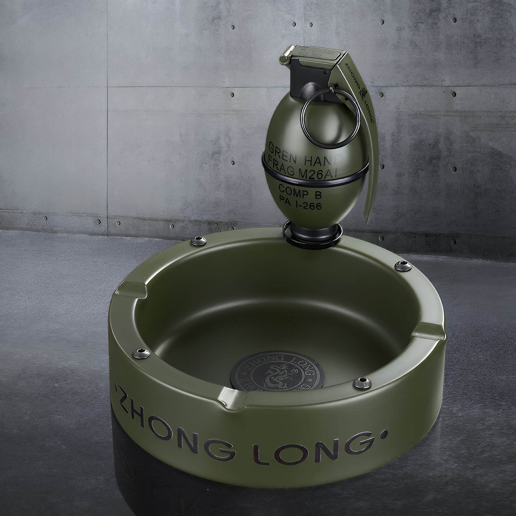 Grenade Lighter With Round Ashtray