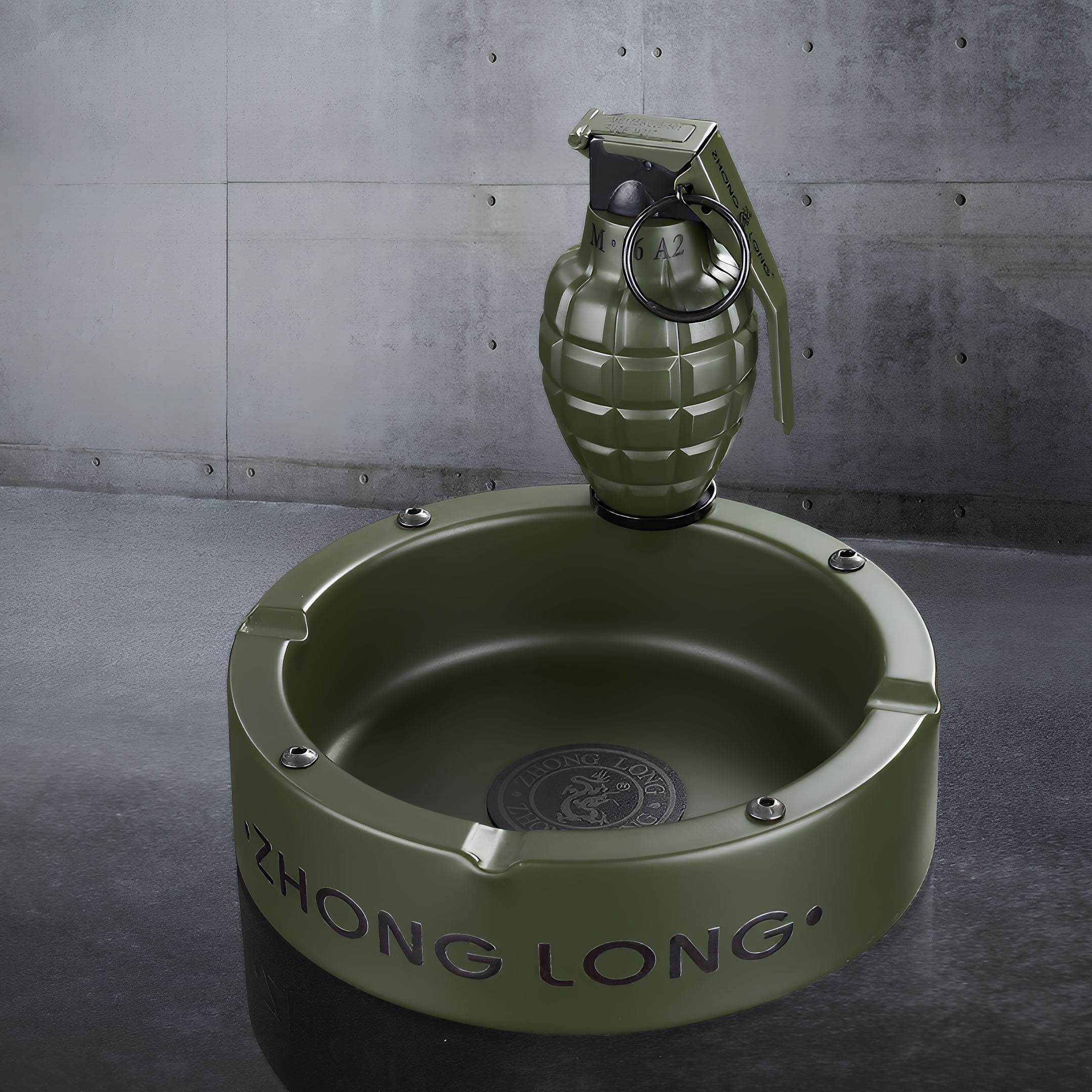 Grenade Lighter With Round Ashtray