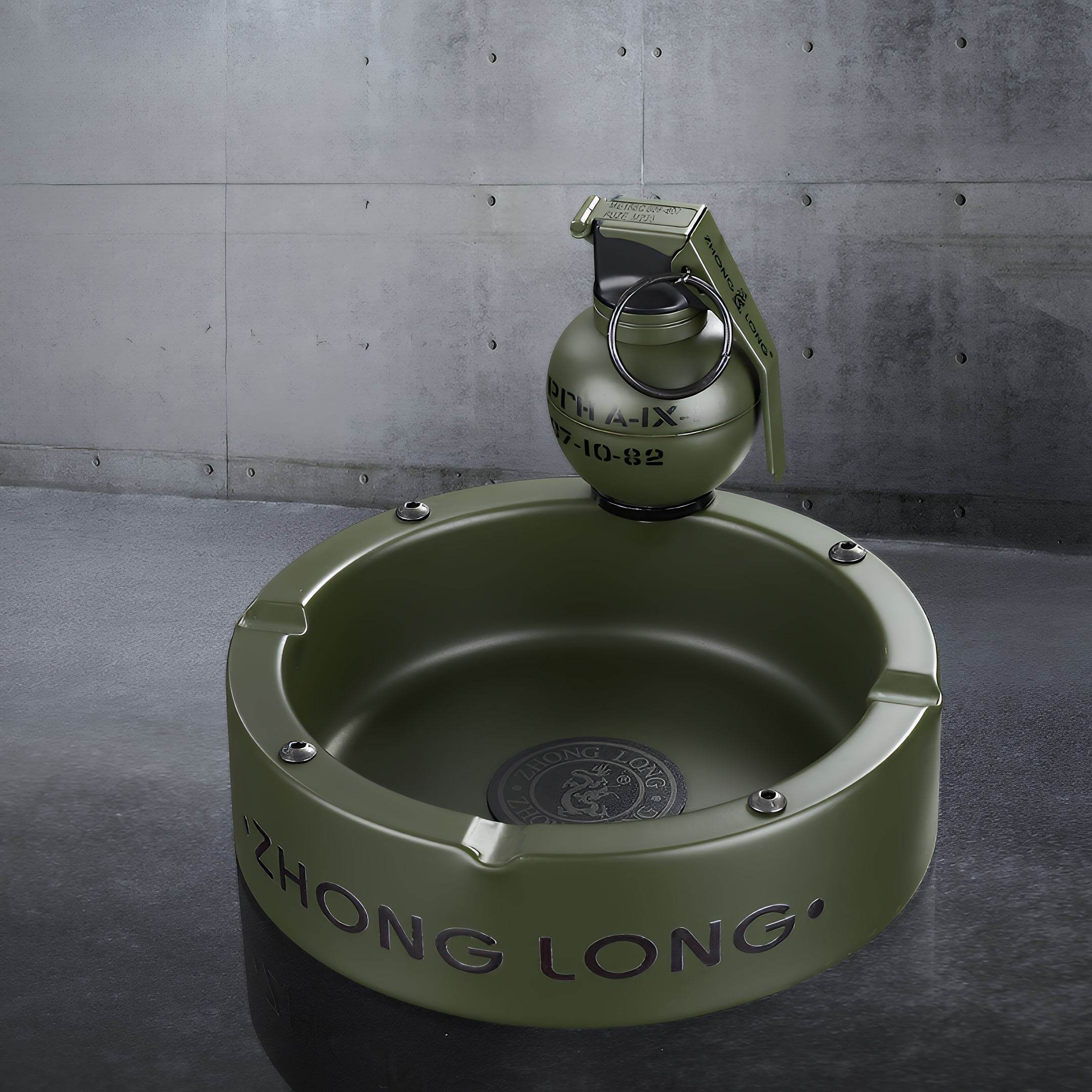 Grenade Lighter With Round Ashtray
