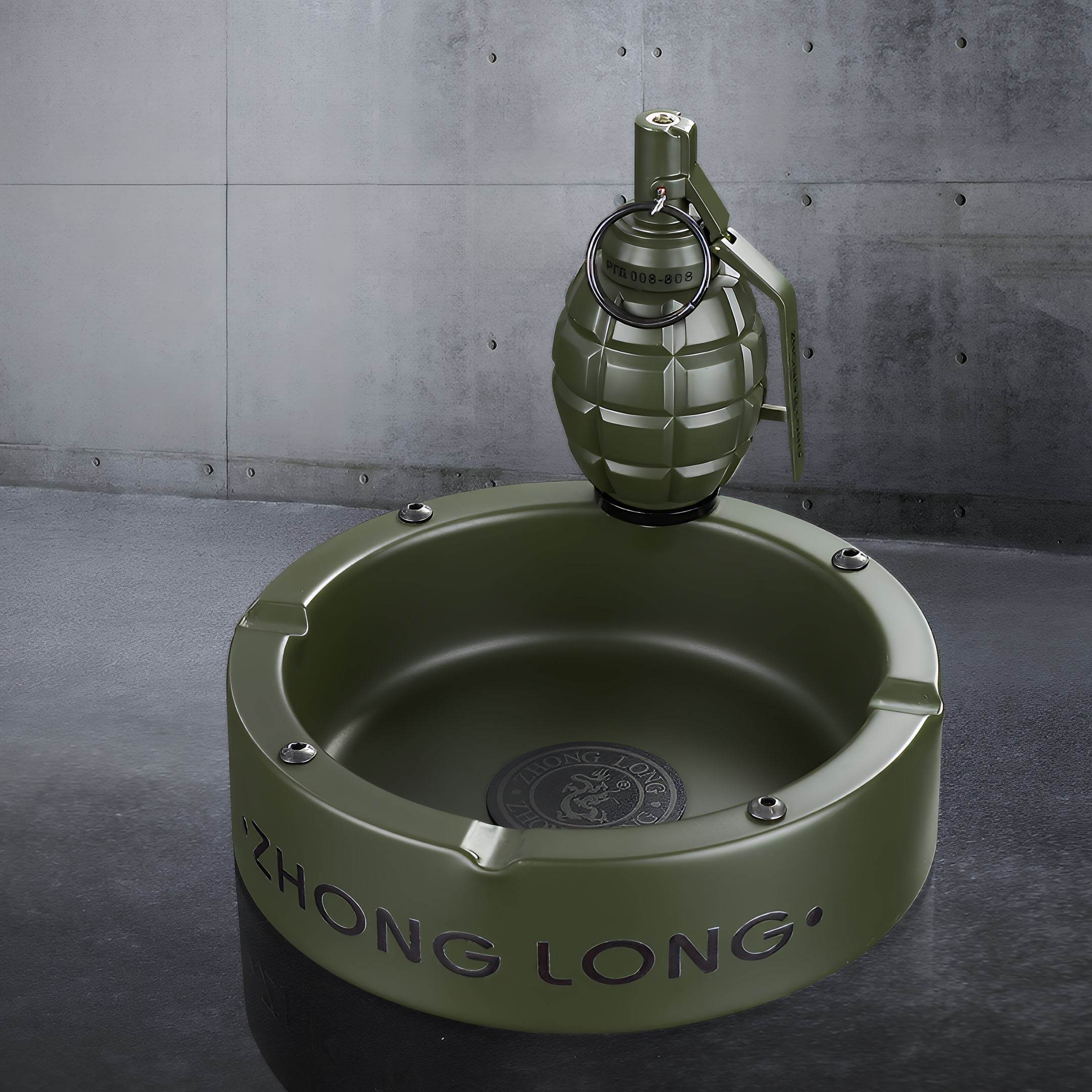 Grenade Lighter With Round Ashtray