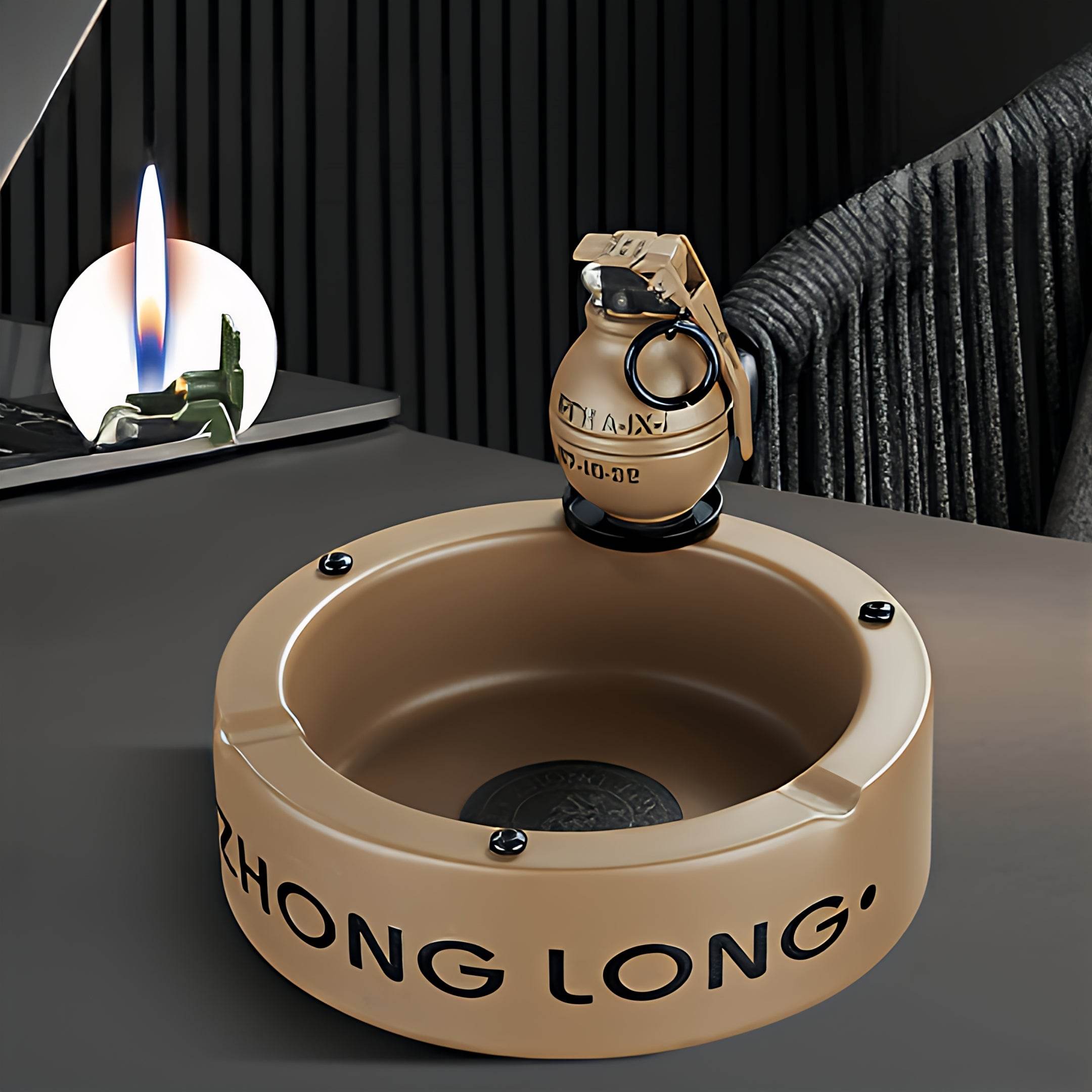 Mini Grenade Lighter With Round Ashtray