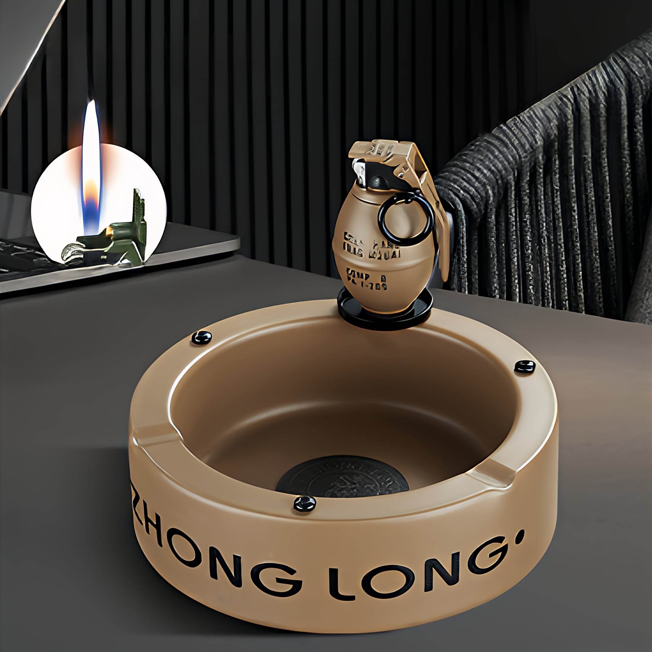 Mini Grenade Lighter With Round Ashtray