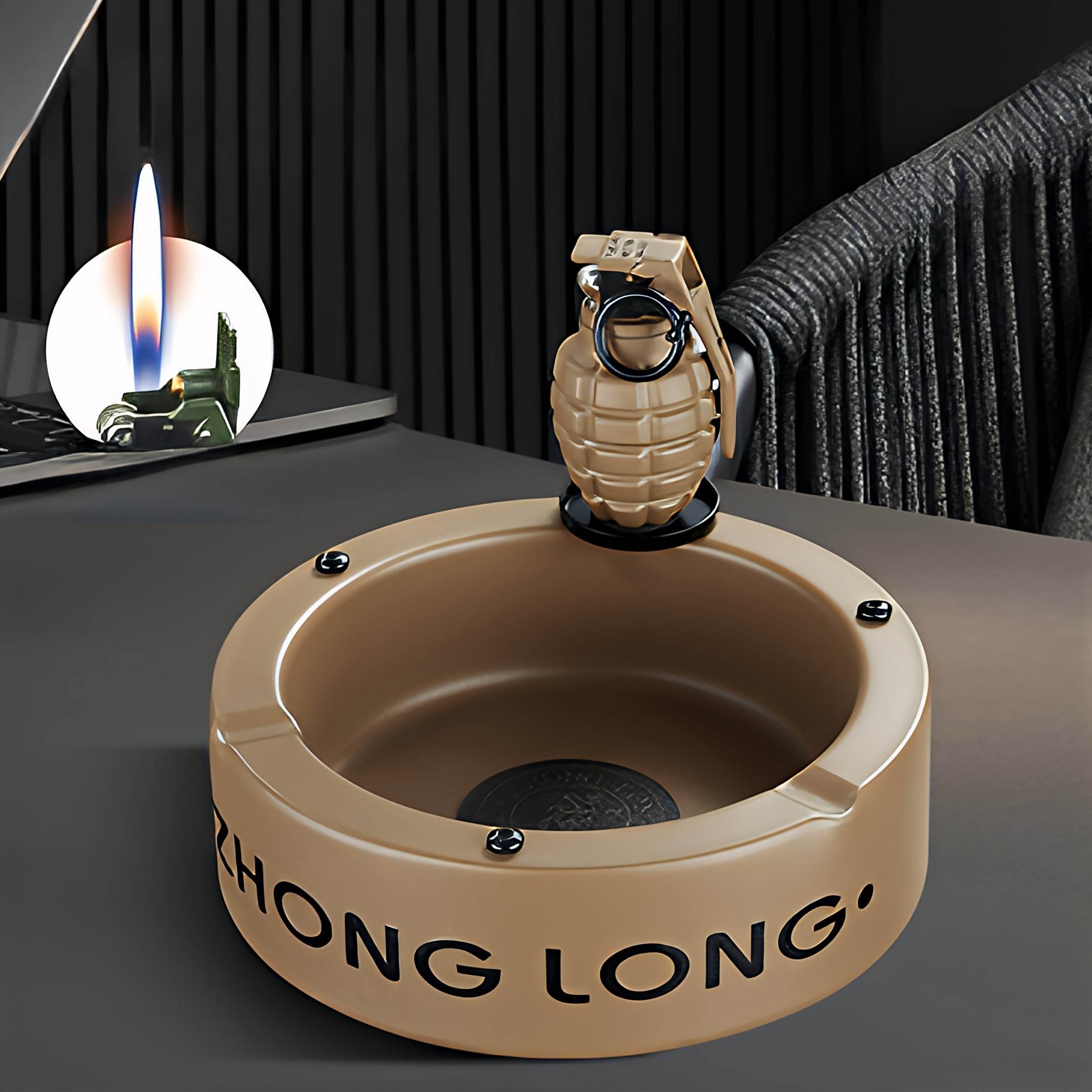 Mini Grenade Lighter With Round Ashtray
