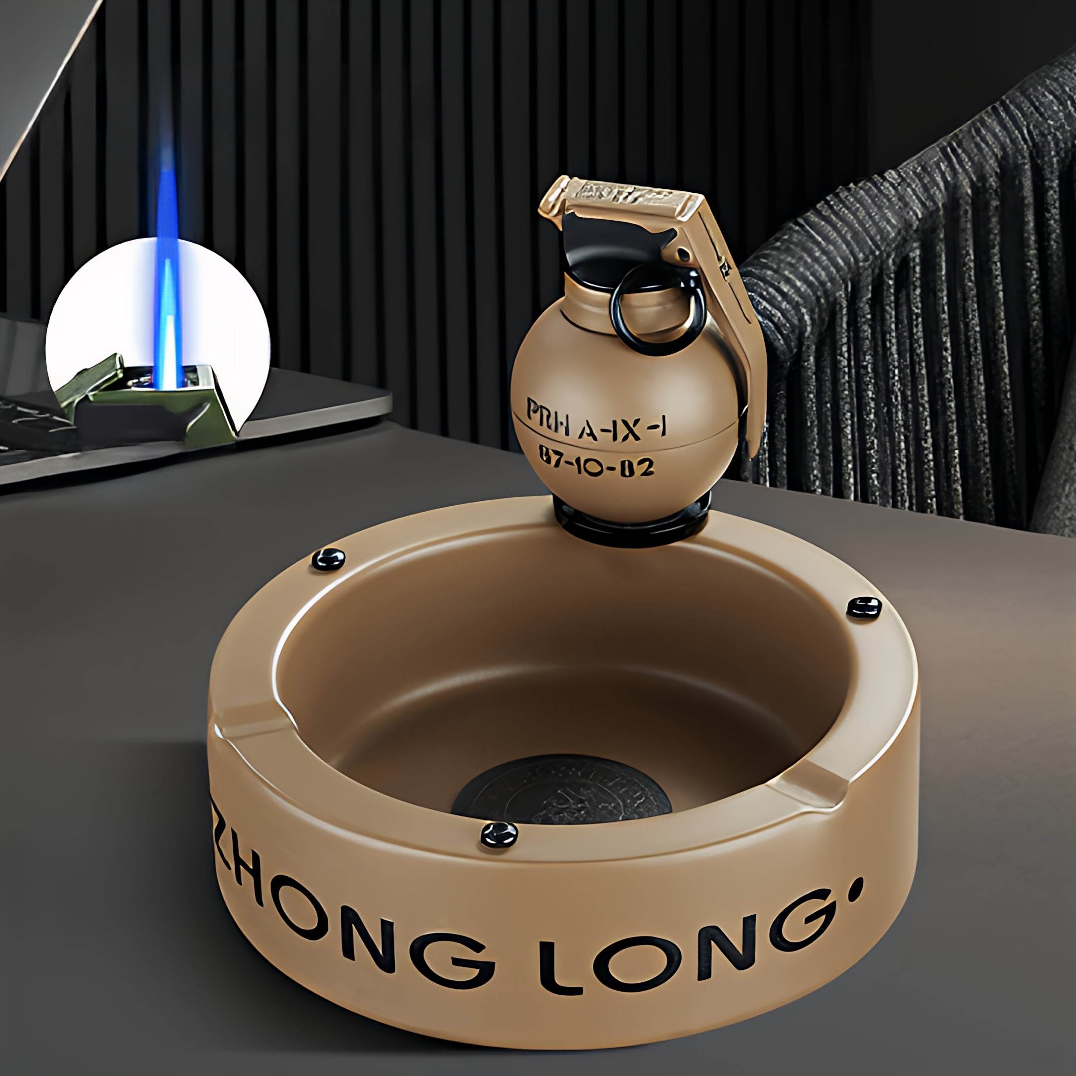 Mini Grenade Lighter With Round Ashtray