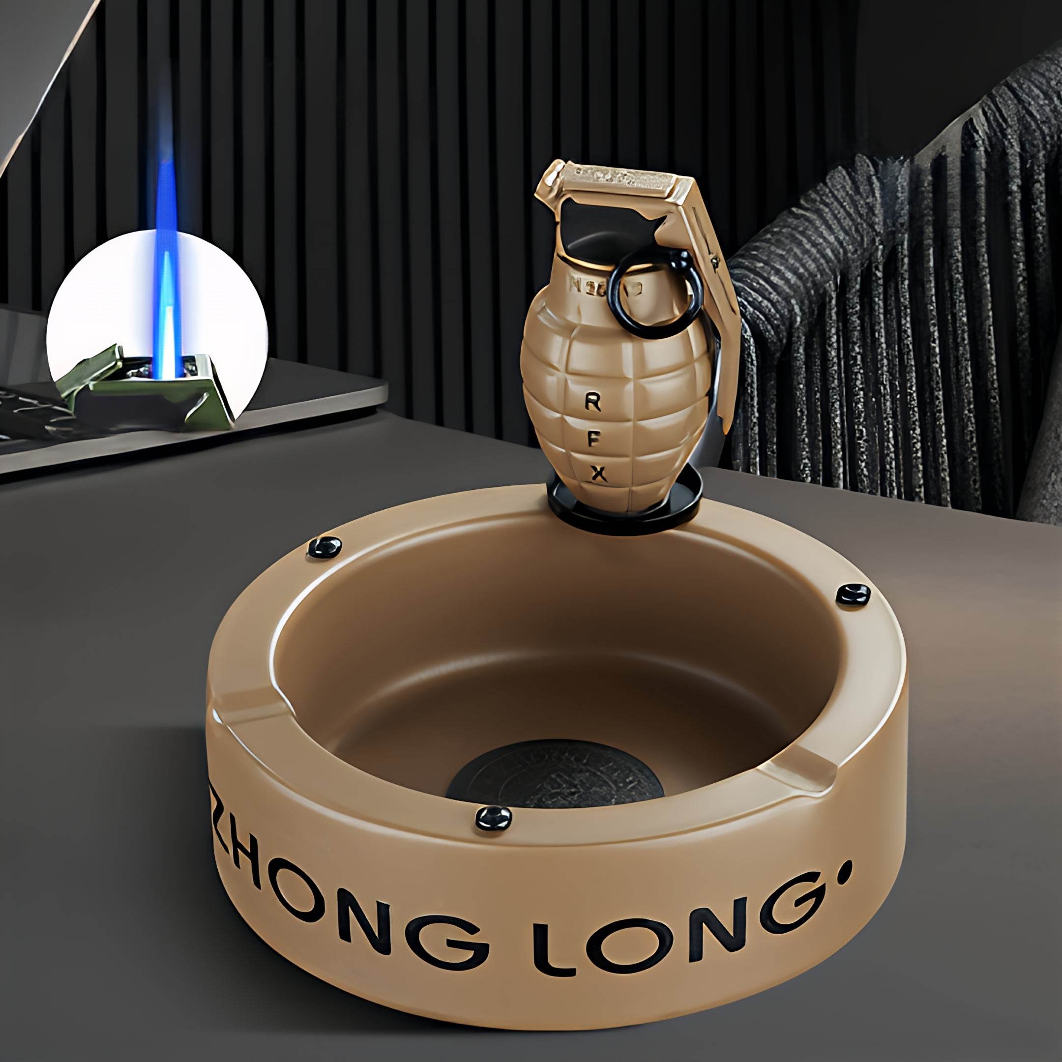 Mini Grenade Lighter With Round Ashtray