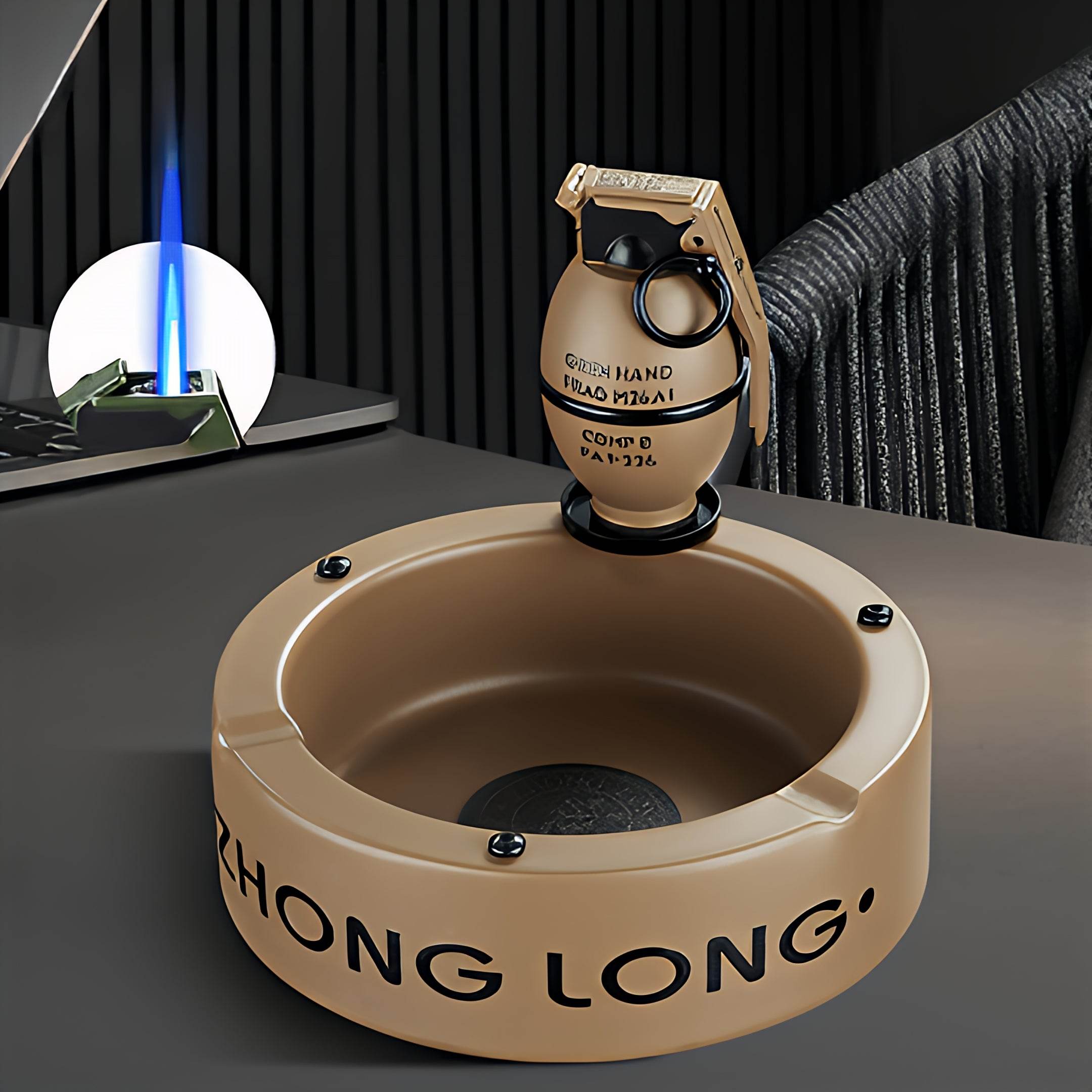 Mini Grenade Lighter With Round Ashtray