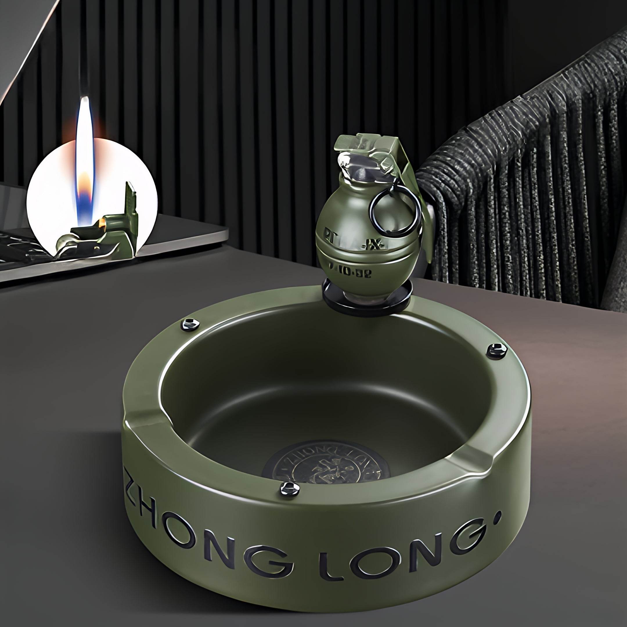 Mini Grenade Lighter With Round Ashtray