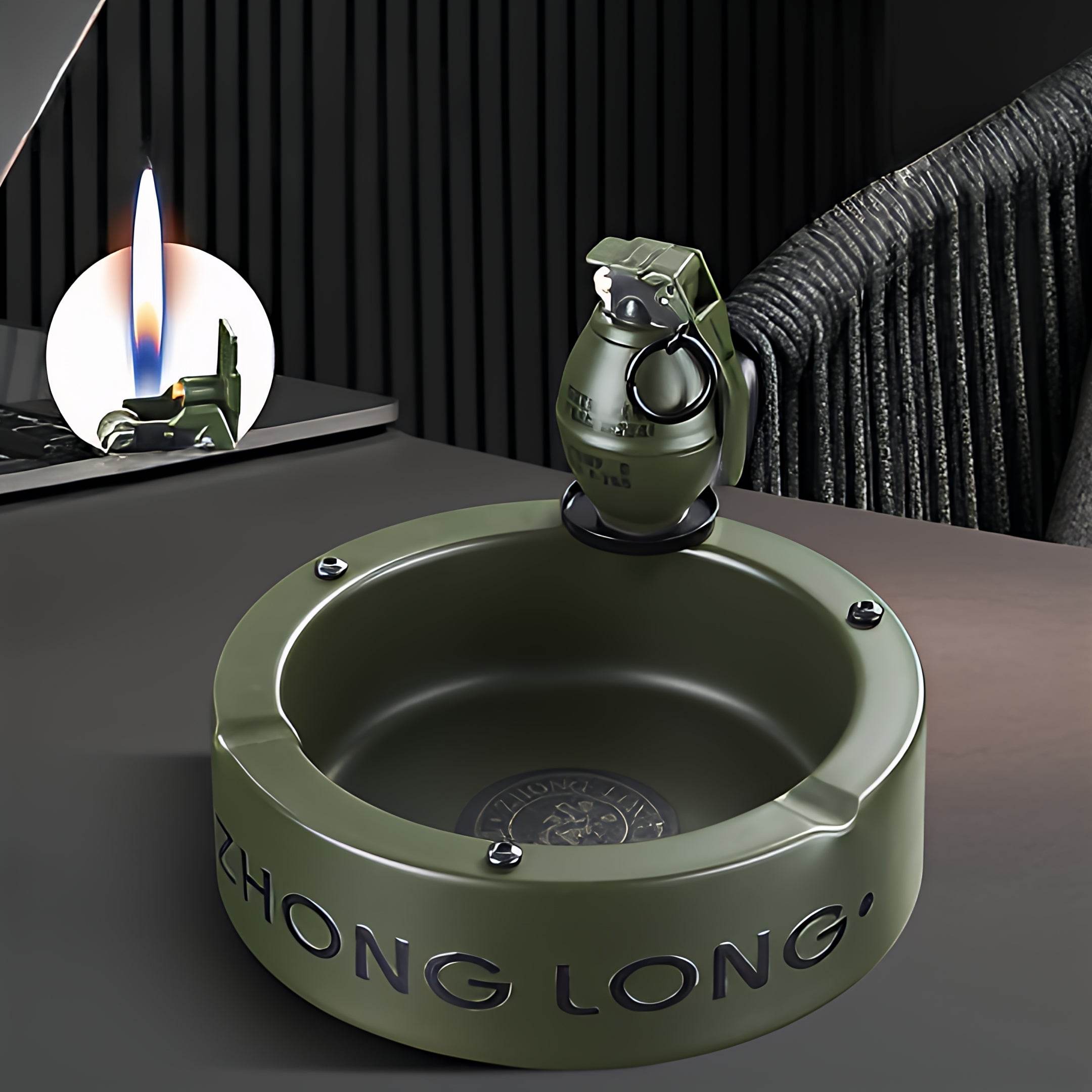 Mini Grenade Lighter With Round Ashtray