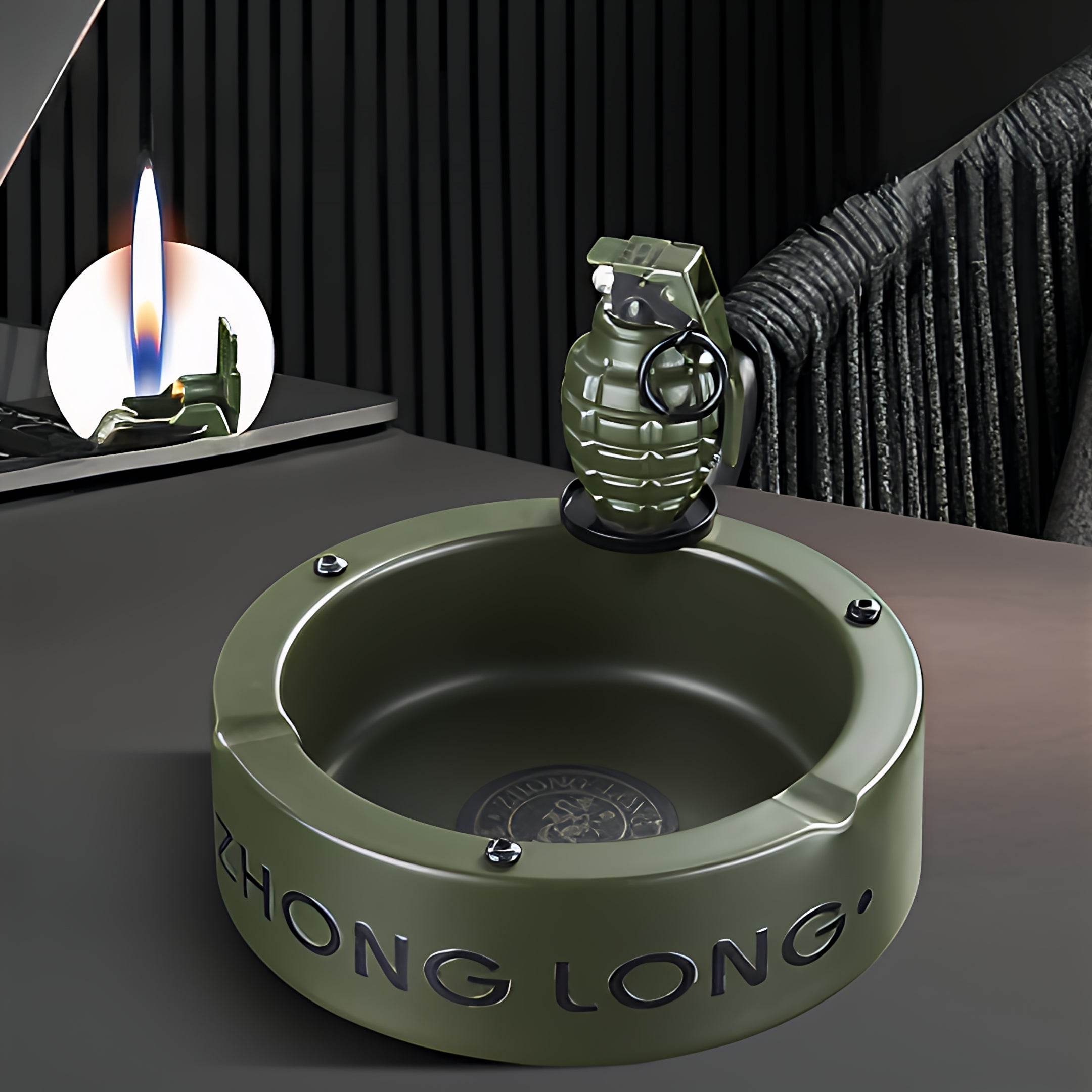 Mini Grenade Lighter With Round Ashtray
