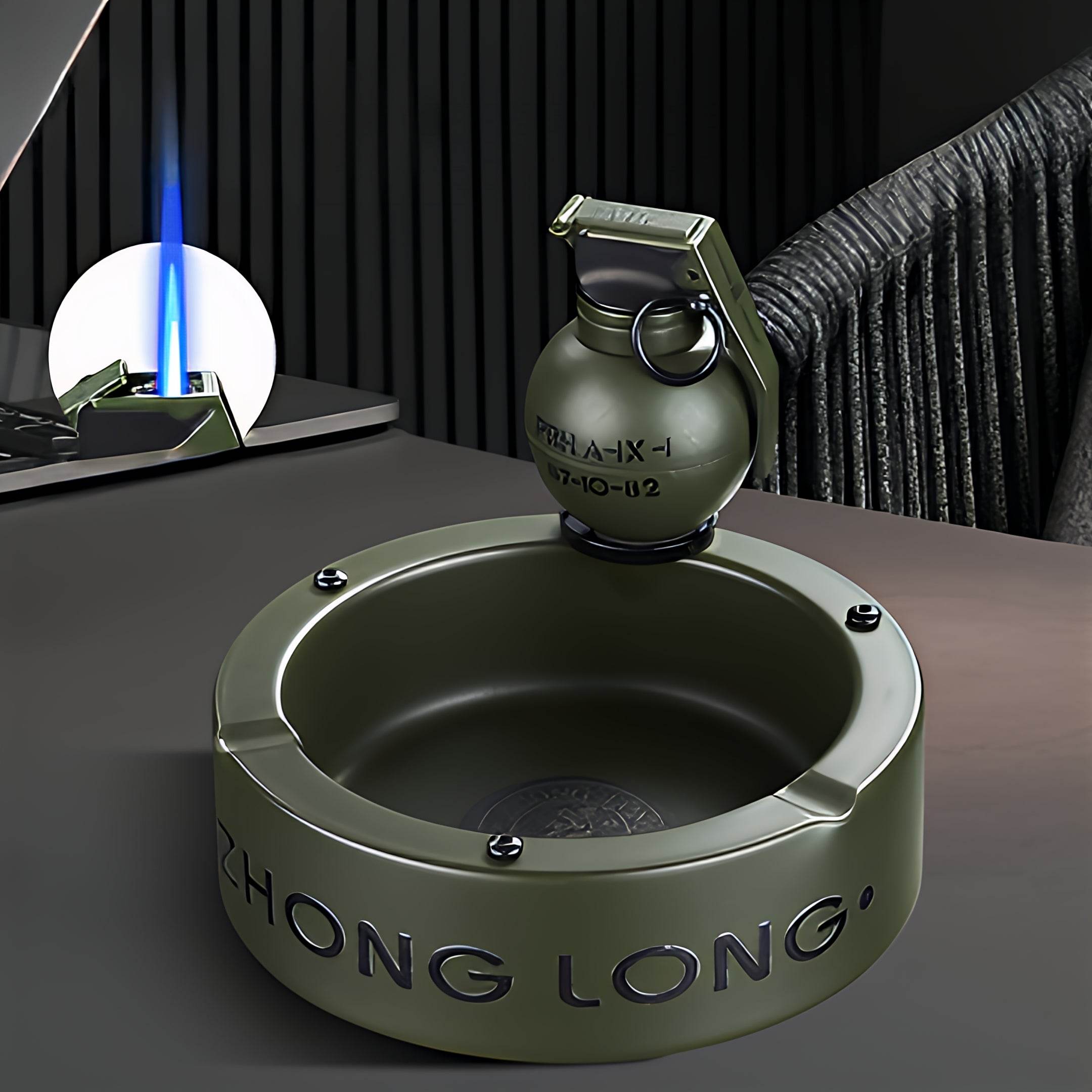 Mini Grenade Lighter With Round Ashtray