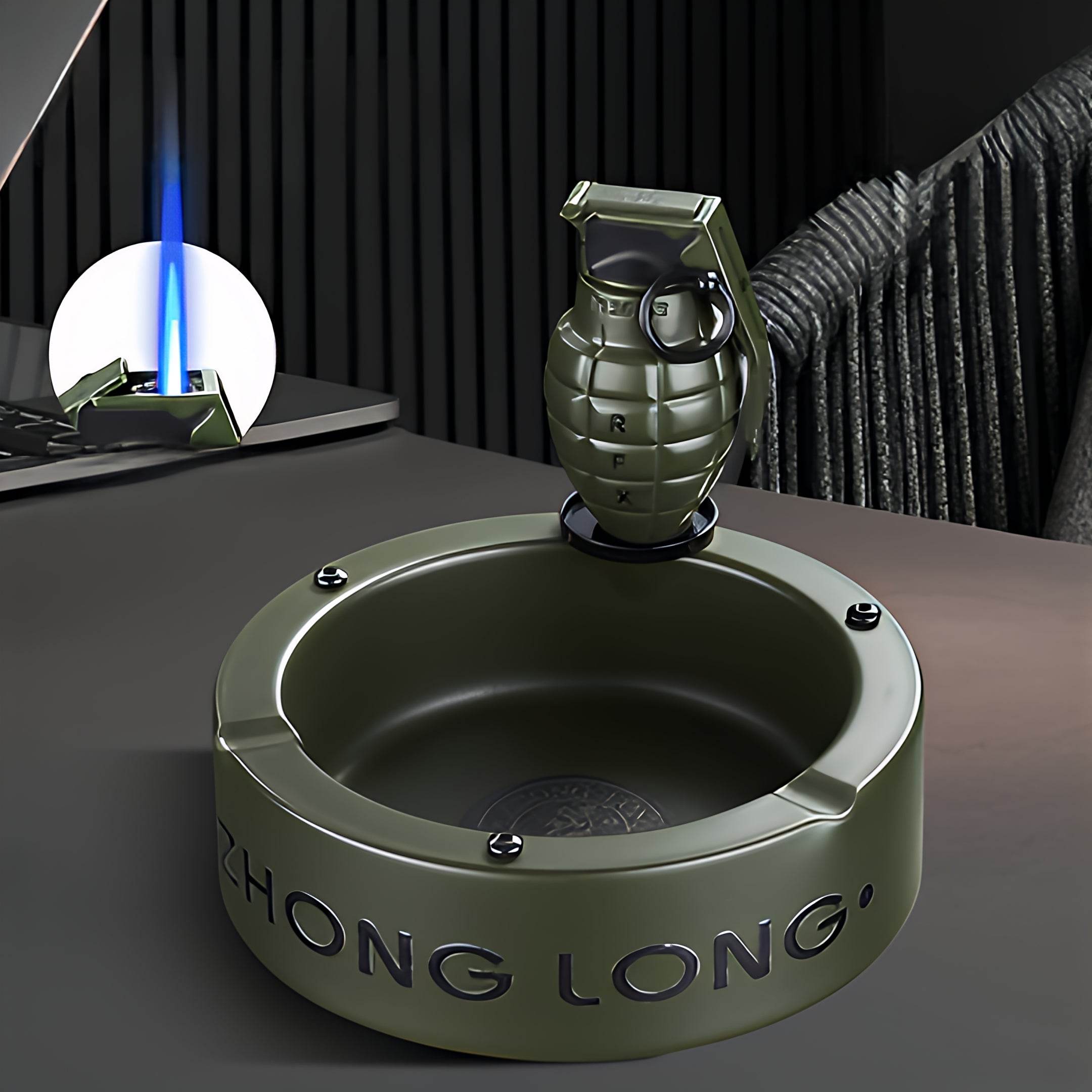 Mini Grenade Lighter With Round Ashtray